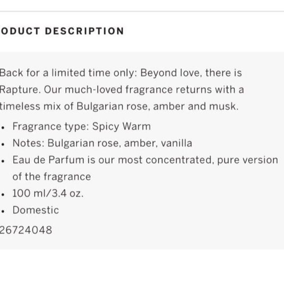 Limited V.S. Rapture 3.4 oz if the 1 you ♥️ loves Rapture- nothing compares - Picture 4 of 4